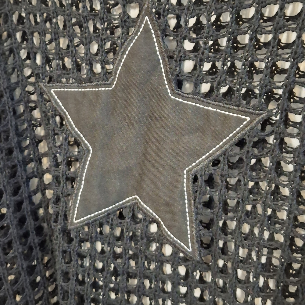 Daisy Street Black Open-Knit Sweater Crochet Top Long Sleeve Star Knit Long Soft - Picture 6 of 9